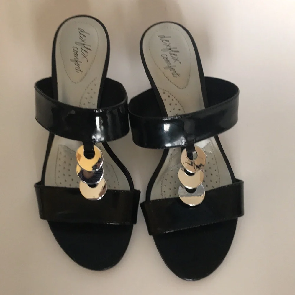 Dexflex Comfort slip on wedges black silver 6.5W